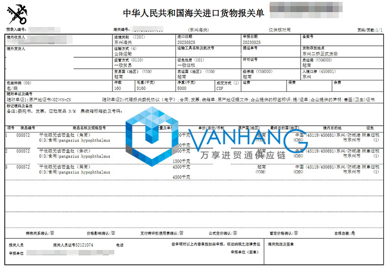 广西进口越南鱼肚报关